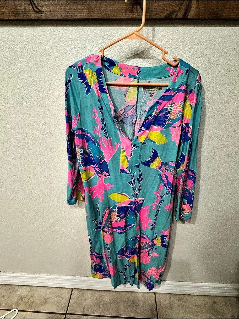 Lilly Pulitzer Declan Dress Floral Midi Dress in Turquoise & Pink Size Large